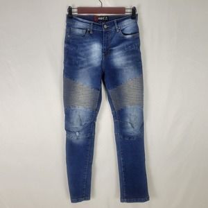 Panyc Boys Jeans Size 14 W25 x L26 Skinny Leg Distressed Motto Blue‎ Jeans